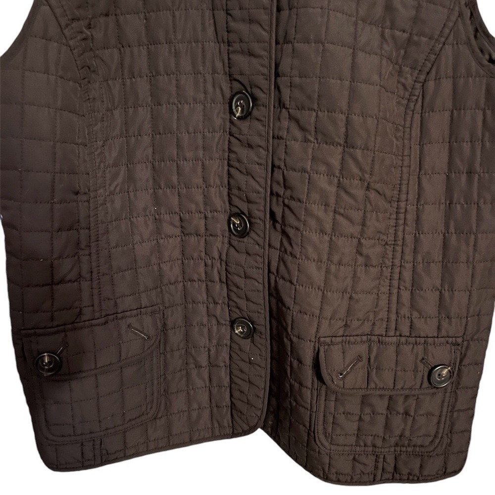 Liz & Co Brown Quilted Puffer Vest Snap Button Pockets Women's Medium - Picture 4 of 8